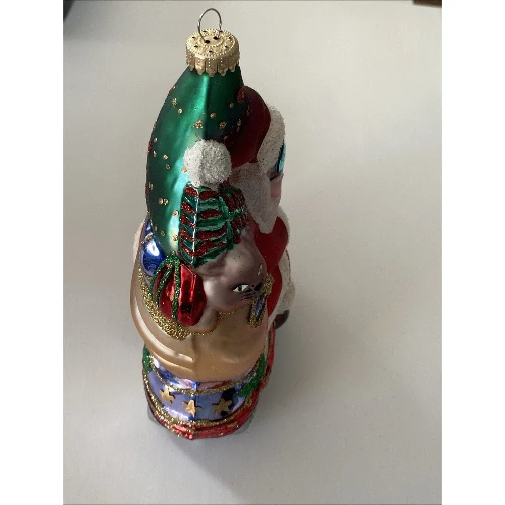 KREBS Lauscha Glas Santa On Snowmobile With Cat Christmas Ornament Original Box